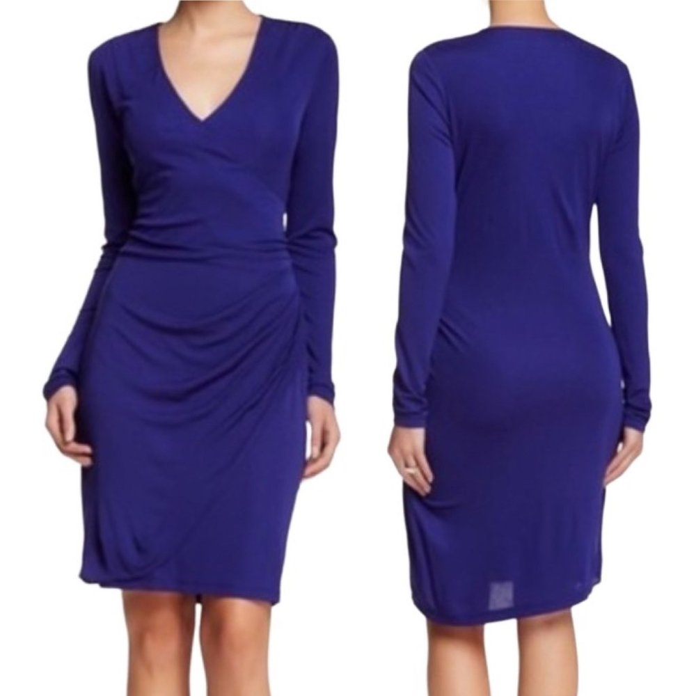 Shoshanna Clarice Long Sleeve V-Neck Faux Wrap Dress in Cosmic Blue Size 4